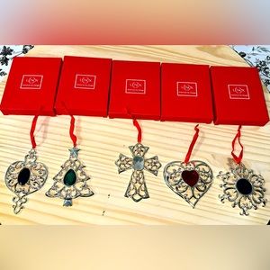 Lenox Bejeweled Silverplate Christmas Ornaments 5pc